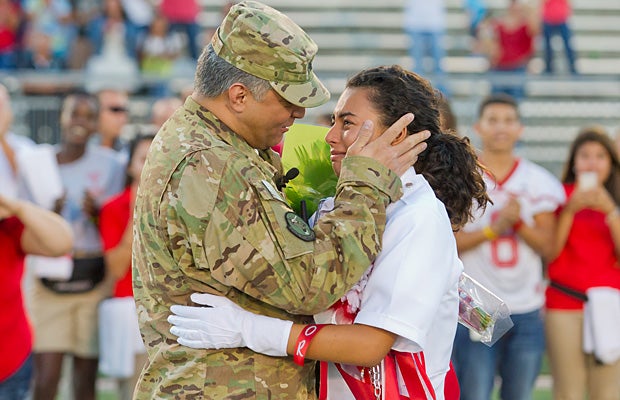 In September, U.S. Air Force Lt. Colonel Robert Montes returned a month early from Afghanistan and surprised his daughter Lucielle Lopez-Hernandez, a senior drum major in the Taft (San Antonio) band. 