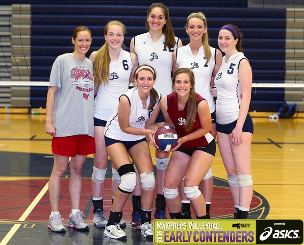 St. James Academy head coach Nancy Dorsey (back row left) possess a roster loaded with talent including players (front row left to right) Taylor Nill and Kathleen Reilly; (back row) Jenna Gray, Audriana Fitzmorris, McKenna Coatney and Kenzie Kraft.  