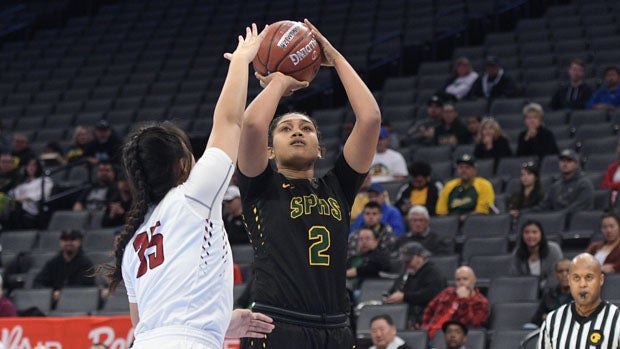 Alana Roberts (2) had 20 points and 12 rebounds for the state champions. 