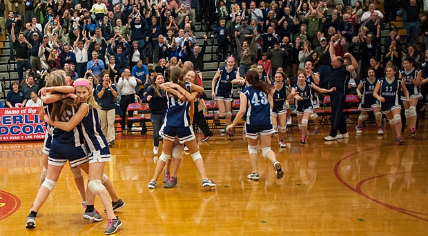 Morgan (Clinton) celebrates the Connecticut Class S state championship.