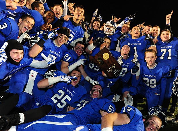 Southington celebrates the Connecticut Class LL state title.