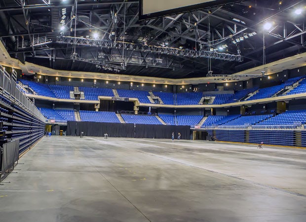 The arena has 8,312 seats. 