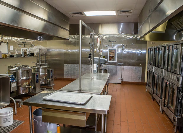 The facilities sport a large kitchen.