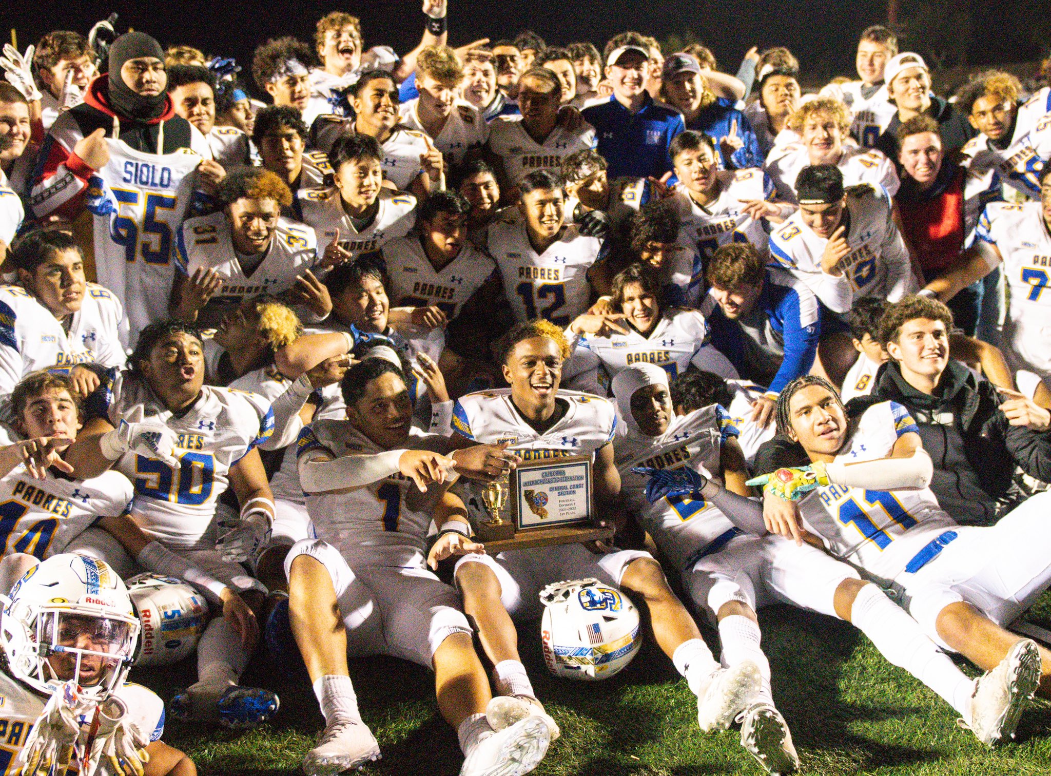 The Serra football team after celebrating a Central Coast Section Division I championship Friday against Saint Francis.