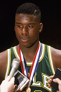 Shaq talking to the media in high school.