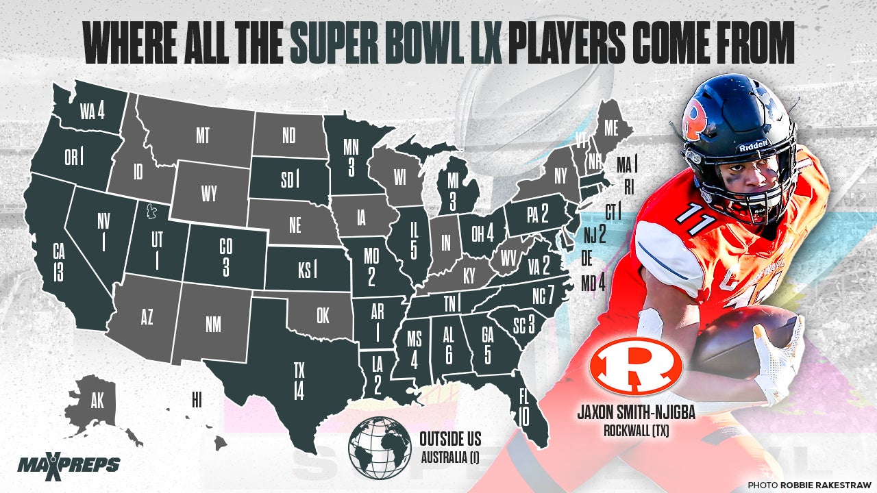 Home states of Super Bowl LX players