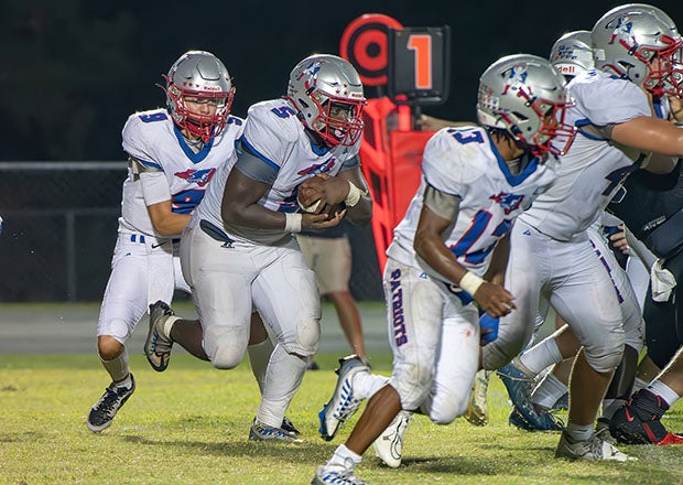 In action here against South Columbus in September, junior running back Jeremiah Johnson provided 377 of Pender's 912 rushing yards Friday night against Hobbton. (Photo: John Ball)