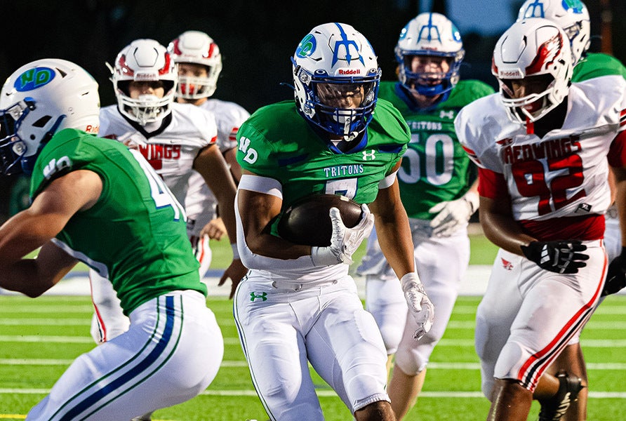 Kingston Allen, the nation’s leading rusher, found the end zone five times in limited action Thursday night. He has scored 26 times in roughly 14 quarters of action this season. (PHOTO: Owen Laack)