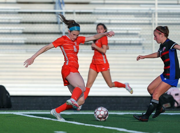 Celina junior Taylor Zdrojewski (left) scored seven goals on Tuesday, pushing her season total to 112 goals, breaking the Texas state record of 109.