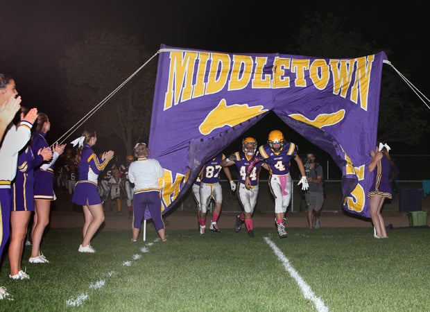 The Mustangs take the field during their home game against Fort Bragg last Friday night. 