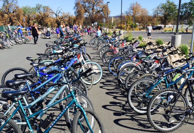 More than 200 bikes were lined up before the giveaway Oct. 10 at Middletown Middle School. 