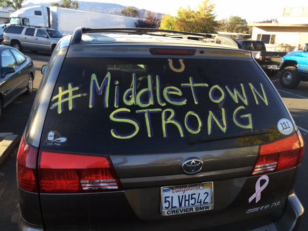 The Middletown school parking lot displays what an entire town feels. 