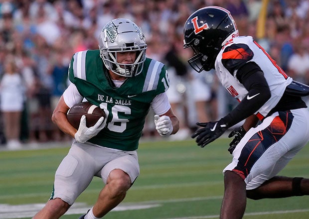 De La Salle wide receiver Turner Madge braces for impact during the first half of Friday's MaxPreps Game of the Week. (PHOTO: Ernie Abrea)