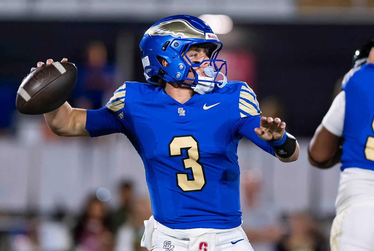Santa Margarita junior quarterback Fletch Palmer has thrown for 1,084 yards and eight touchdowns. This week Palmer and the 7-0 Eagles take on St. John Bosco. (PHOTO: Amy de Traversay)