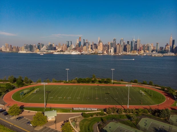 Weehawken High School's football team doesn't play its games at Waterfront Park, but with the New York City skyline as a backdrop, this site couldn't be counted out on a technicality.