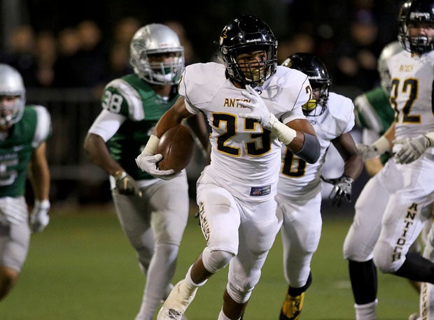 Antioch senior receiver Isaiah Dunn had huge game with a brilliant 30-yard TD catch and a 95-yard kickoff return for a score. 