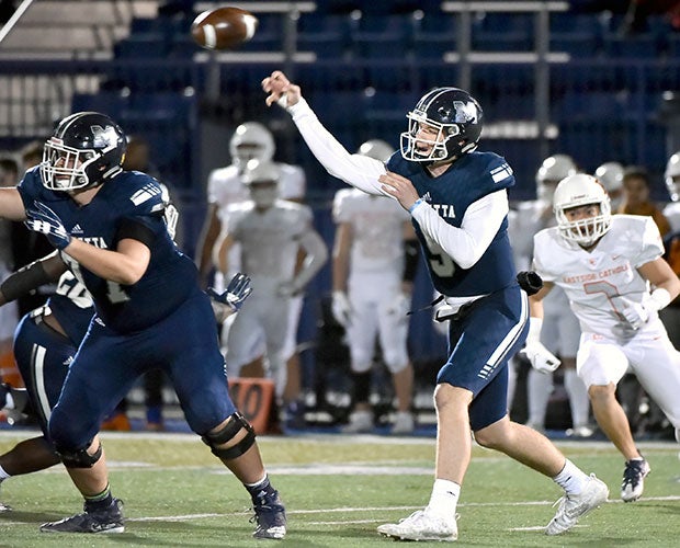 Marietta quarterback Harrison Bailey threw six first-half touchdowns in the convincing victory.