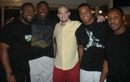 Out celebrating Nick's 16th birthday in April at Shoguns in Metairie, La.,
the Myers family ran into New Orleans Saints players, from left,
Mark Ingram, Chris Taylor, Pierre Thomas and Darren Sproles.