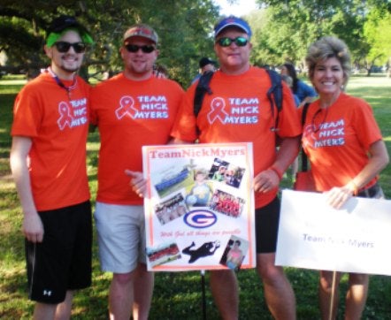 Nick, Logan, Dave and Jen Myers participated in the Cure Search Cancer Walk in April, wearing their Team Nick Myers t-shirts.