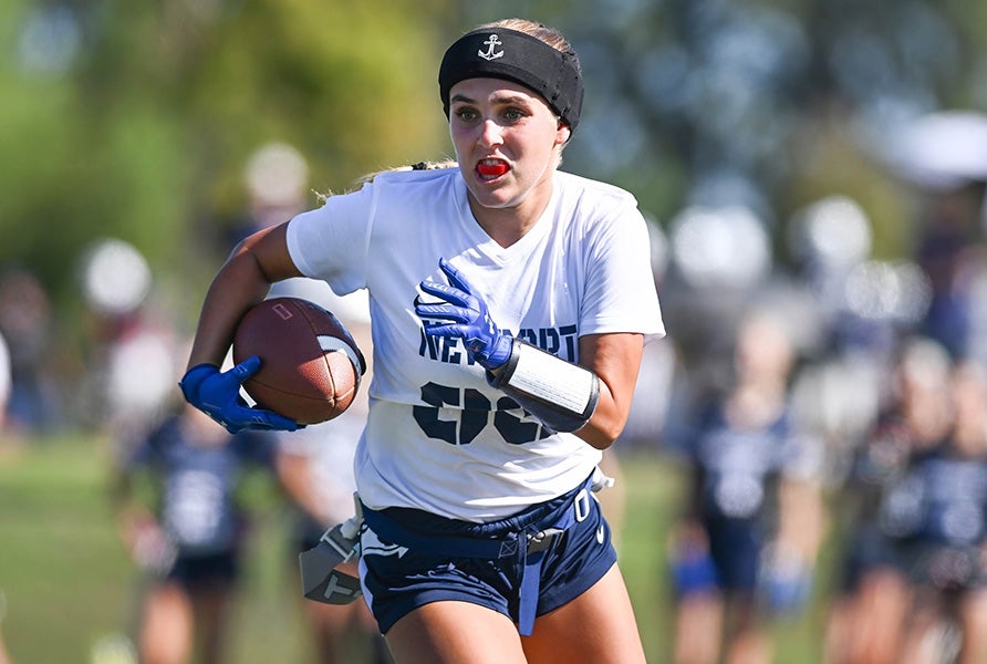 Skylie Cid was named the Sunset League's Offensive Player of the Year in 2025 for Newport Harbor, one of 18 teams competing in the MaxPreps Flag Football Showdown Sept. 11-12. (PHOTO: Marc Gewertz)
