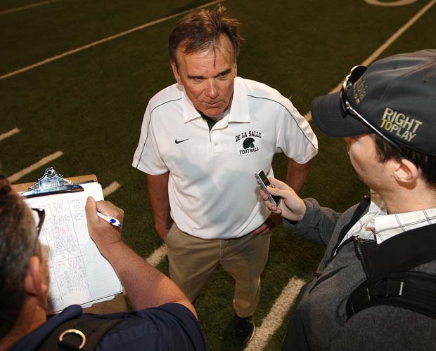 Ladouceur speaks with the media following De La Salle's victory over visiting Mullen (Colo.) this season.
