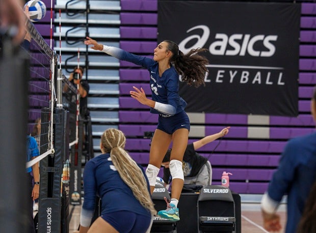 Eva Jeffries goes up for a kill for Sierra Canyon on Saturday in the Durango final. (PHOTO: Jenni Webber)