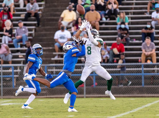 Dutch Fork four-star receiver Antonio Williams (8) goes up for a pass against Byrnes.  