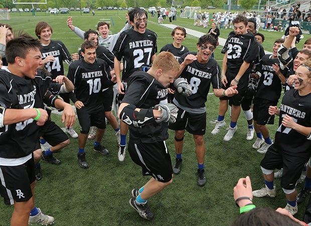 Bridewater-Raritan (N.J.) lacrosse players break out into a dance party after winning the Somerset County Tournament title in overtime against Watchung Hills Regional.