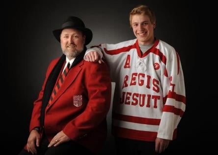 Regis Jesuit's Dan Woodley and Marshall Conrad are the 2012 All-Colorado ice hockey coach and player of the year, respectively.