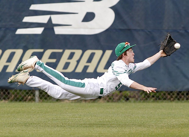 Rhea County (Tenn.) centerfielder Westin Ray makes a diving catch during a game against Soddy Daisy.