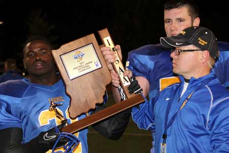 Carmel celebrates its 5A Section championship Friday night.