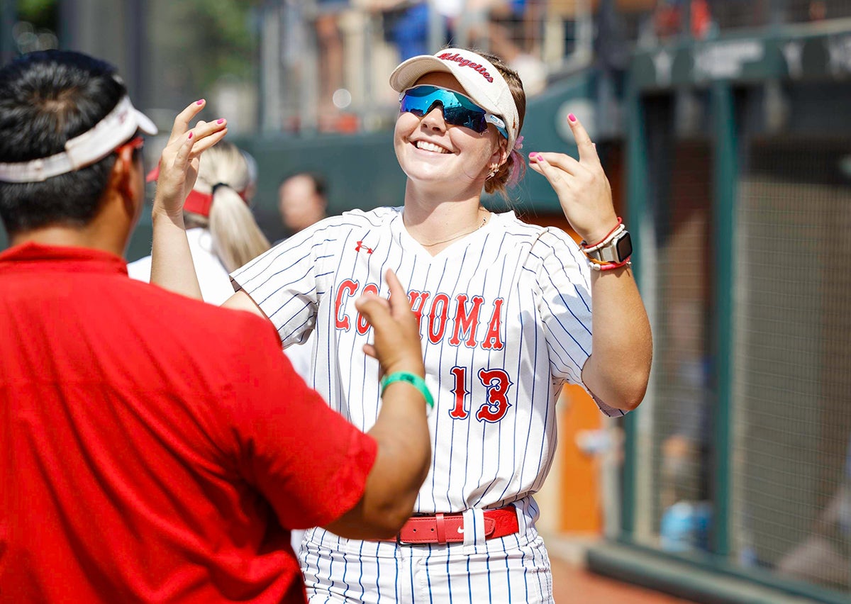 Hannah Wells celebrates during her team's state championship victory. The Texas commit aided Coahoma's 6-1 win by launching her 31st home run of the season. (PHOTO: Jason Harrison)