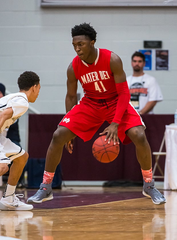 Johnson shows his dribbling skills at the Hoophall Classic.