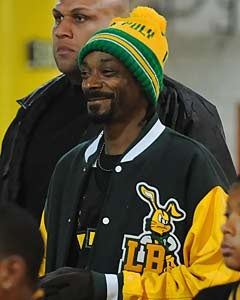 Snoop Dogg, supporting Long Beach Poly 
at a 2009 playoff game.