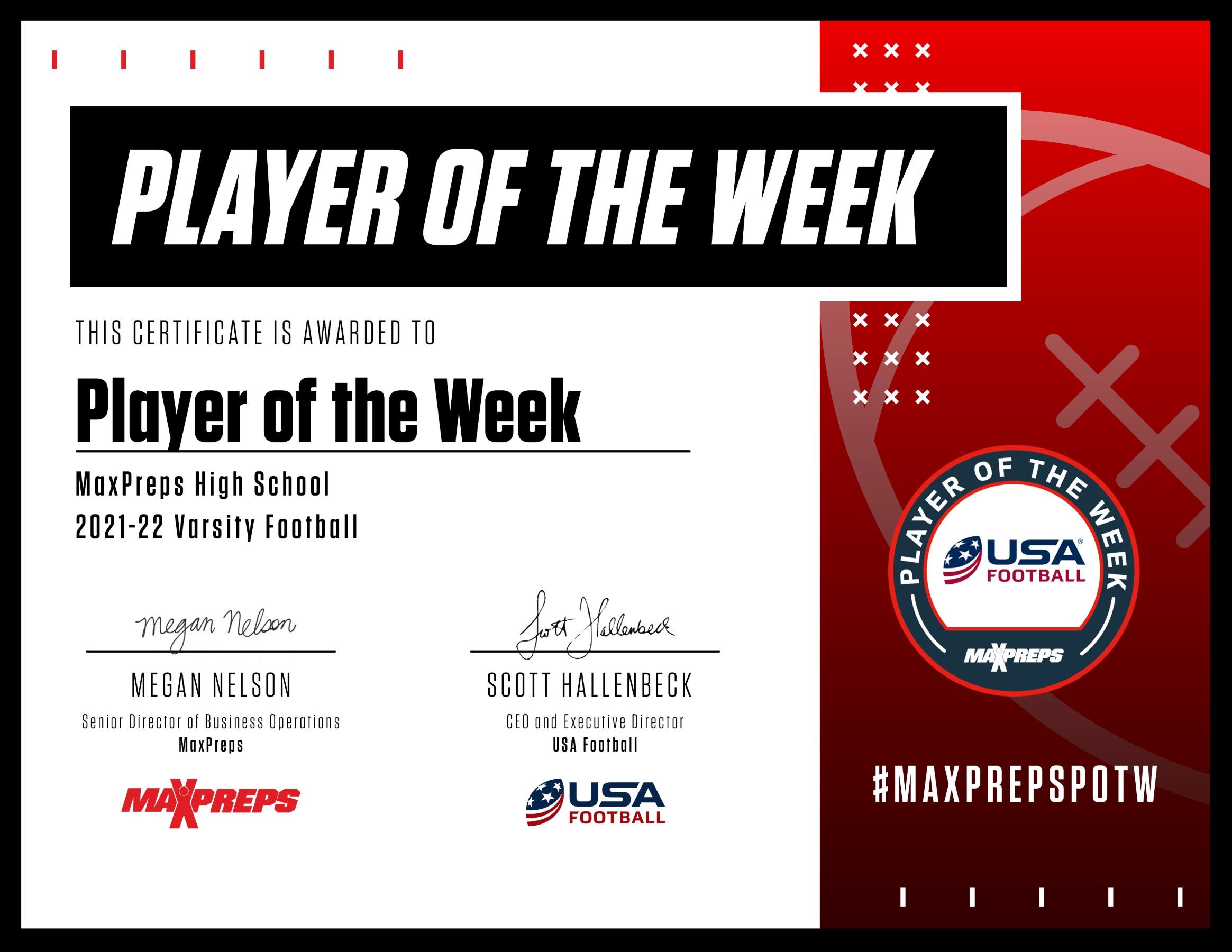 Head Coaches will receive a printable certificate to deliver to their athletes.