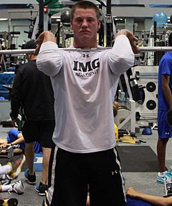 Thomas is disciplined during weight training
sessions, focusing on maintain perfect
technique, a habit he carries onto the field.