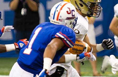 Hunter Dale (1) is an impressive defensive back for John Curtis. He's one of several talented young players in Louisiana.