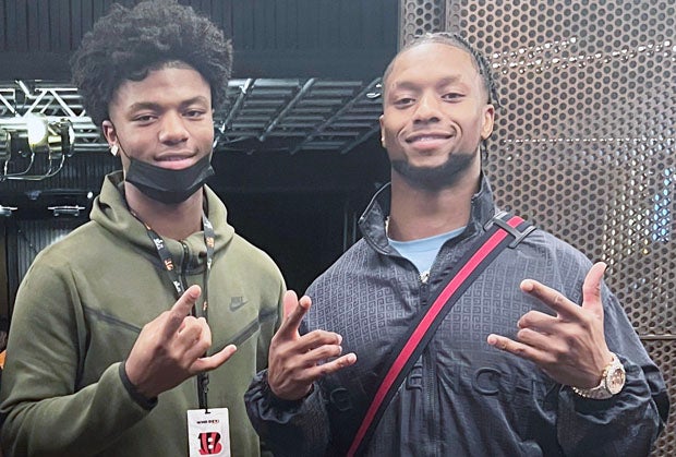Jerry (left) and Joe Mixon three nights before the Bengals play the Rams in Super Bowl LVI at SoFi Stadium in Inglewood.