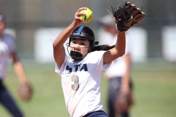 Winning pitcher Charlize Cai gave up just three hits, struck out seven and walked none. She also hit a two-run homer in the first inning.  