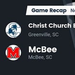 Football Game Recap: McBee Panthers vs. Christ Church Episcopal Cavaliers
