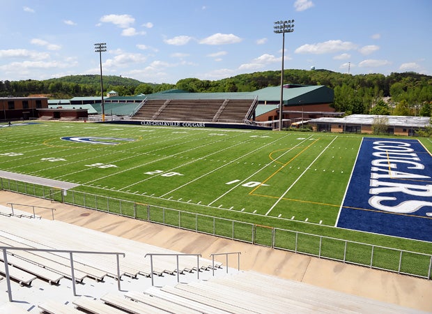 The photo shoot was staged at Cougar Stadium on the campus of Clay-Chalkville High School.