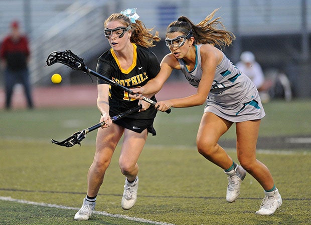 Andie Pomeroy (left) of Foothill-Santa Ana (Calif.) battles Aliso Niguel's Sydney Gonzales for control of the ball.
