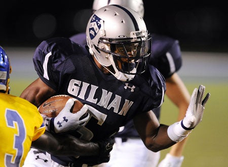 Cyrus Jones of Gilman scored four touchdowns and rushed for 194 yards on Friday night.