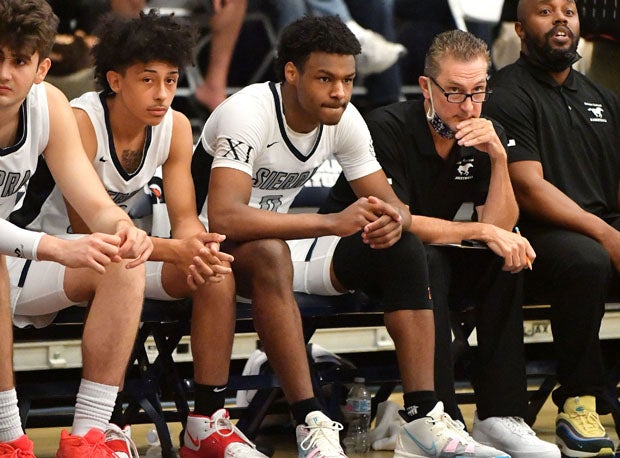 Bronny James came off the bench Friday, his first action of the season for Sierra Canyon after injuring his knee in February.