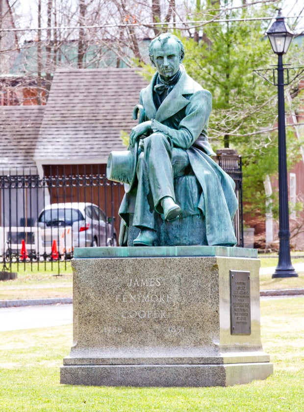 A statue of James Fenimore Cooper, one of the town's most famous former residents.