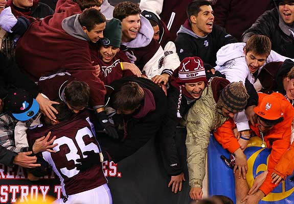 Don Bosco Prep players celebrate with fans at the New Meadowlands Stadium.