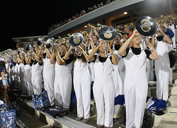 The Allen Escadrille (band) performs from the stands during the fourth quarter.