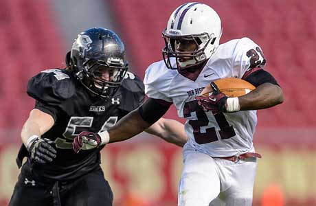 Don Bosco Prep running back Elijah Ibitokun-Hanks finished with 155 yards rushing and two touchdowns.