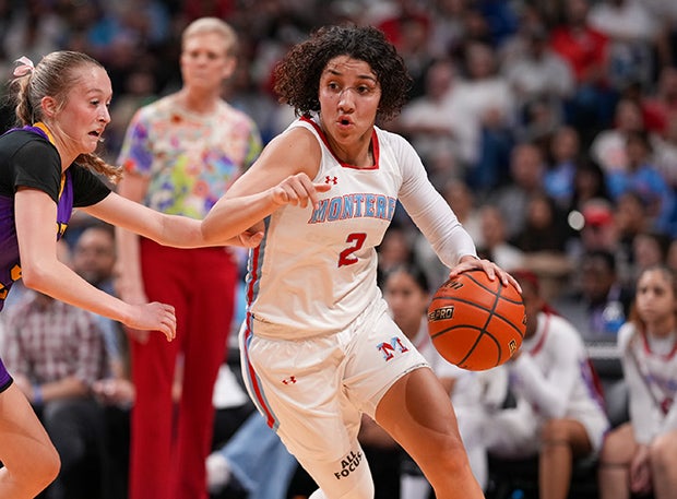 Top-ranked senior Aaliyah Chavez led No. 20 Monterey to a Class 5A Division II state title on Saturday with 19 points in a 64-35 win over Liberty Hill. The uncommitted Chavez finished her Monterey career with 4,796 points, good for 14th on the all-time girls basketball scoring list. (Photo: Alex Garza)