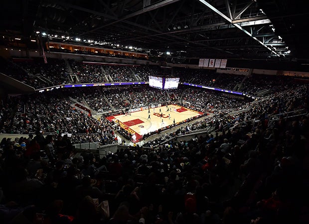 A large crowd was on hand at the Galen Center for the first of two semifinal playoff games.